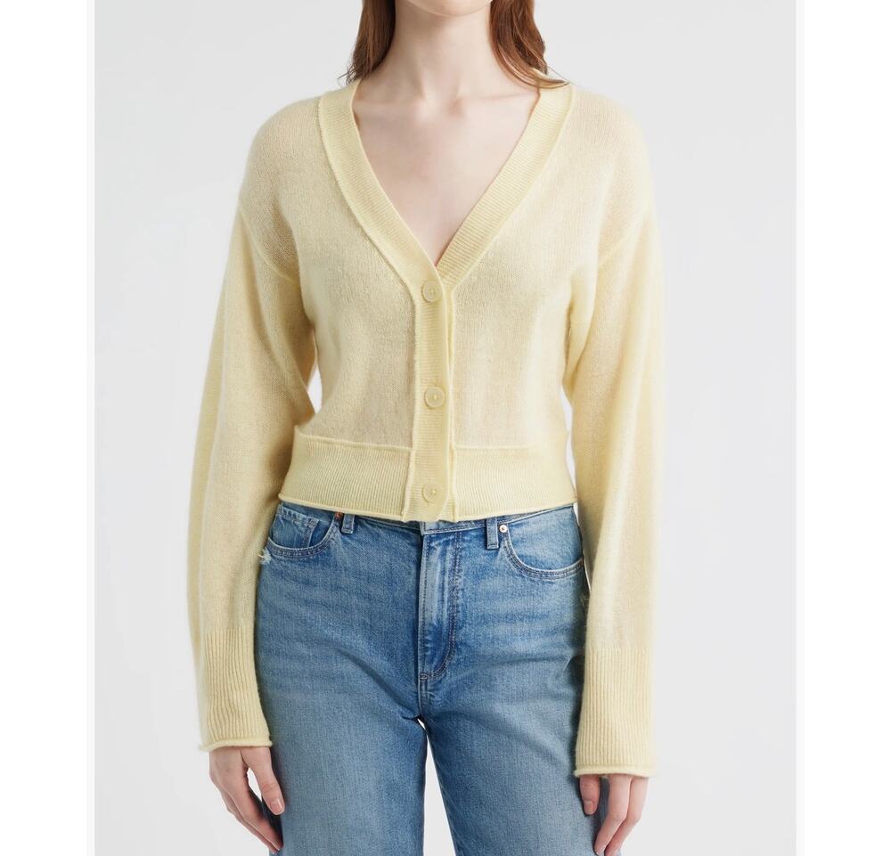 LoveShackFancy Laurence M Wool Cashmere Cardigan Cream Bow Cropped Sweater